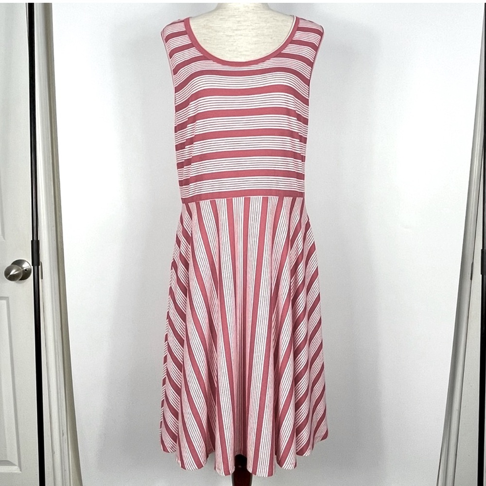 Lularoe Nicki Sleeveless A Line Dress Pockets Chunky Stripes Red White XL